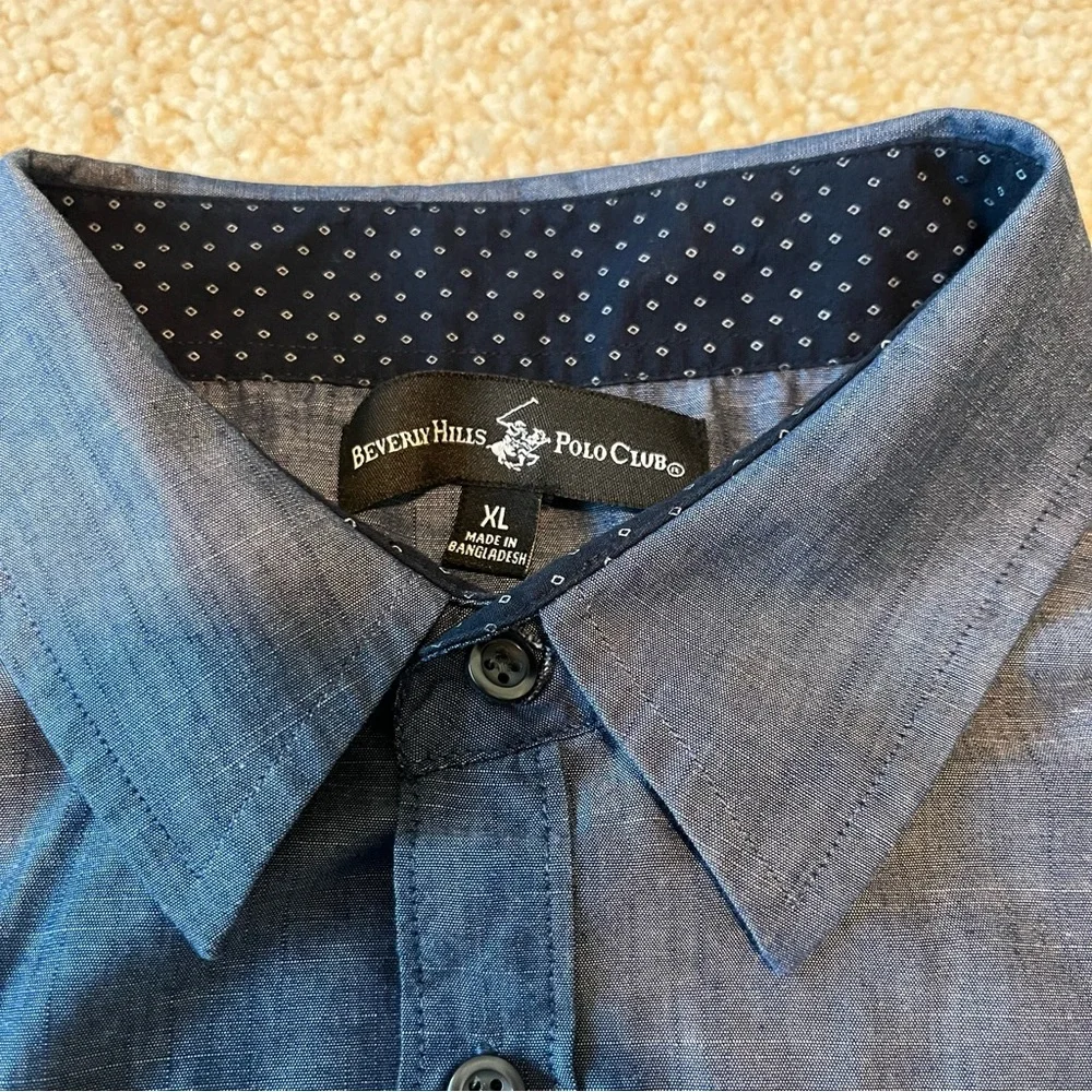 ⭐️3 for 30 Dark Blue‎ Beverly Hills Polo Club Chambray Soft ButtonUp Shirt Sz XL
